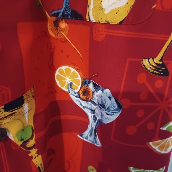 Bill Blass Shirt Men S Red Button Down Short Sleeve Cocktails Martini Fun - Picture 4 of 7